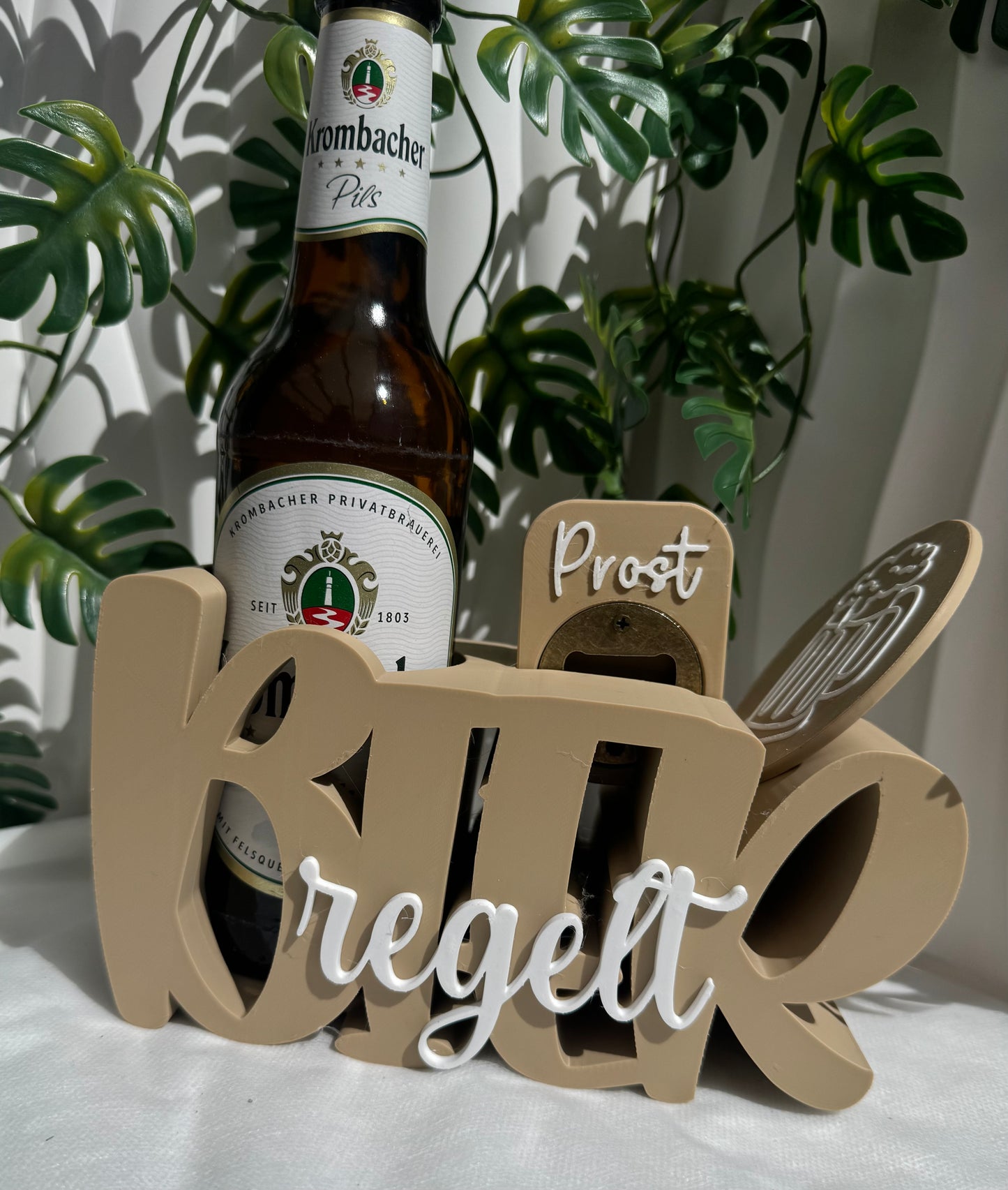🍺 Getränkehalter „Prost“ mit Flaschenöffner – stilvoll & praktisch