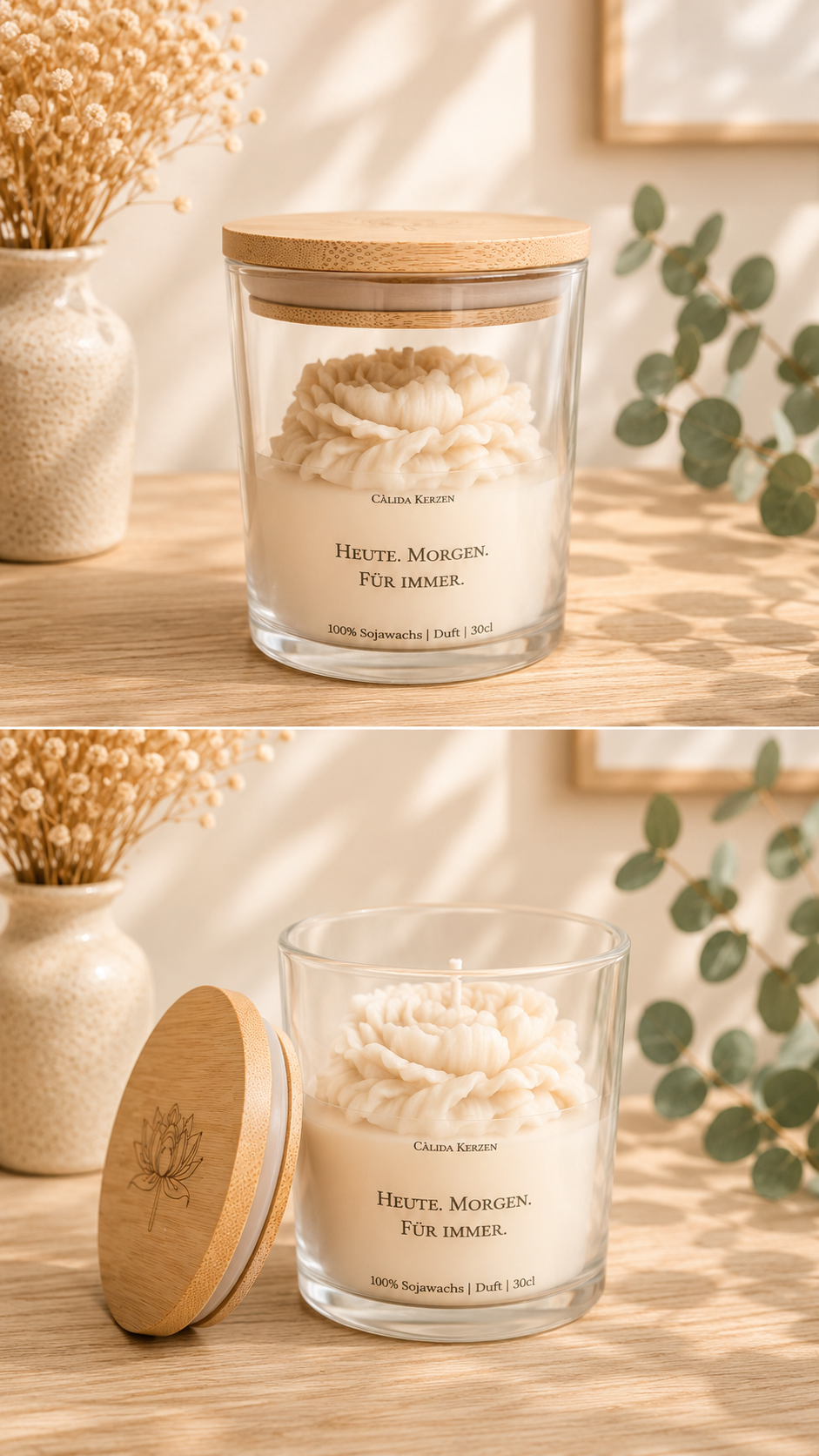 Duftkerze „Heute. Morgen. Für immer.“ – romantische Geschenkkerze aus Sojawachs