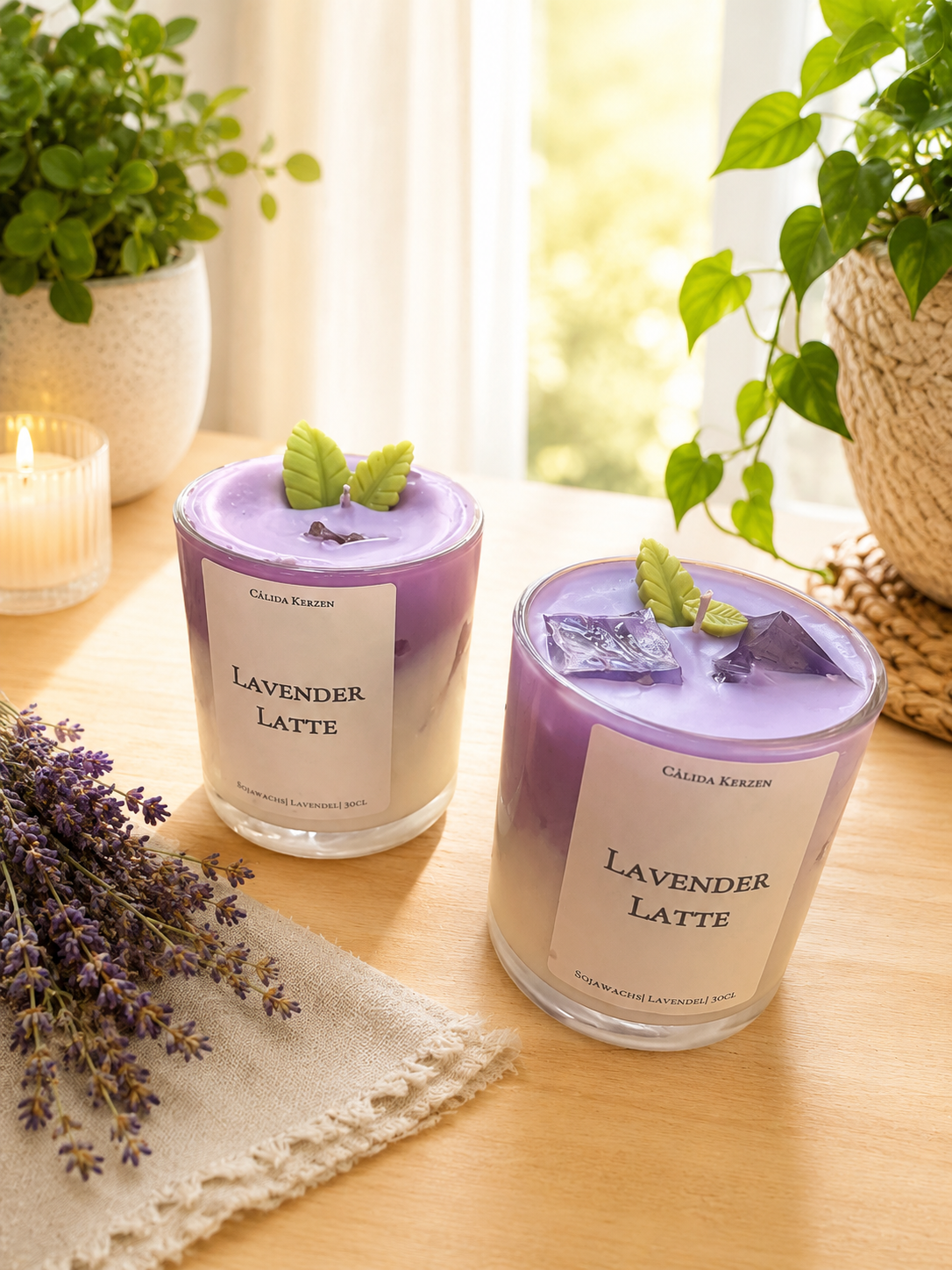 Lavender Latte Dessertkerze – handgegossene Sojawachs-Kerze mit Lavendelduft